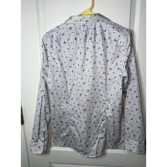 Chaps By Ralph Lauren Women's Shirt Button Up White Blue Floral Polka Dot Sz L - Picture 6 of 11